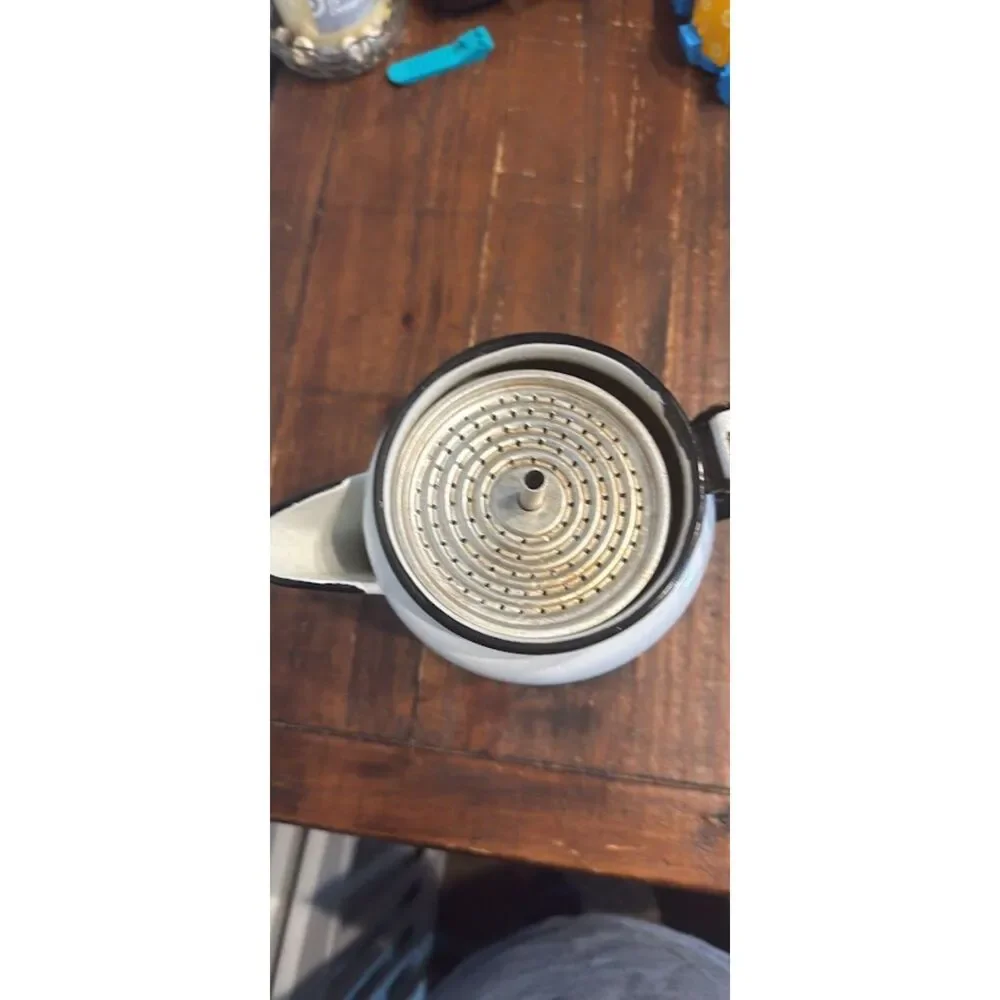 vintage white enamel coffee percolator
